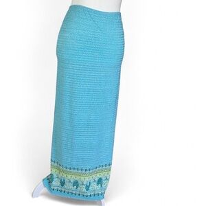 Blue Maxi Skirt with Patterned Hem